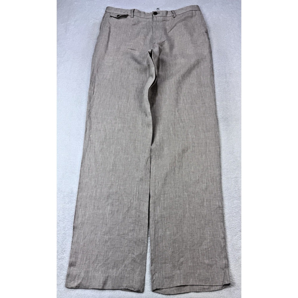 Claiborne Pants Men 100% Linen 36x34 Beige Tan Herringbone Straight Leg
